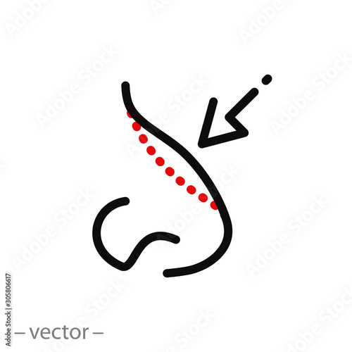 job for nose aesthetic icon,  rhinoplasty, beauty nose, thin line web symbol - editable stroke vector illustration eps10