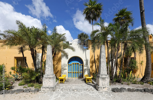 Main entrance to the Bonnet House Museum & Gardens in Fort Lauderdale, Florida, USA. 