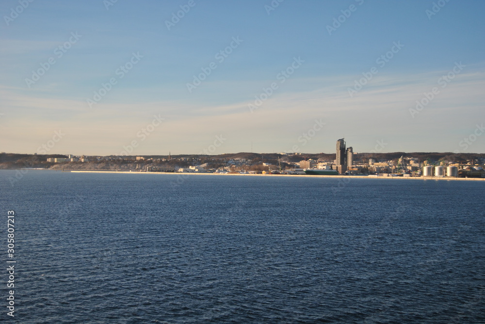 Landscape of Gdynia coast from cruiser. 