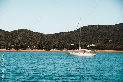Sailing yacht on the ocean in Magnetic island, Australia