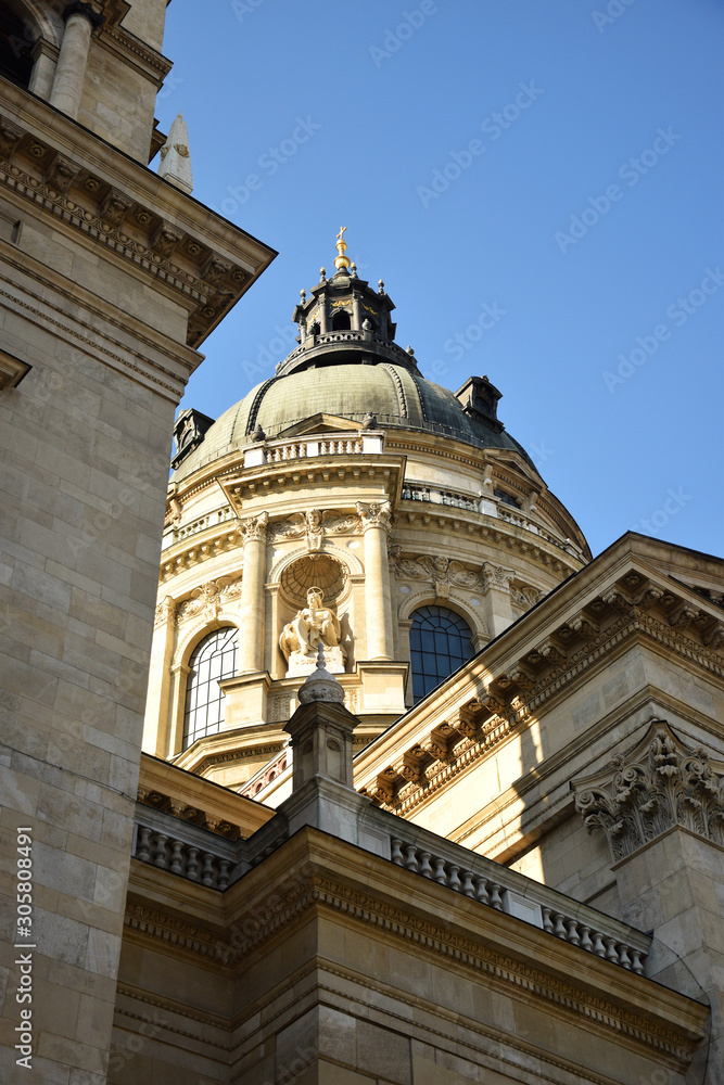 Angled view of a church in Budapest, Hungary