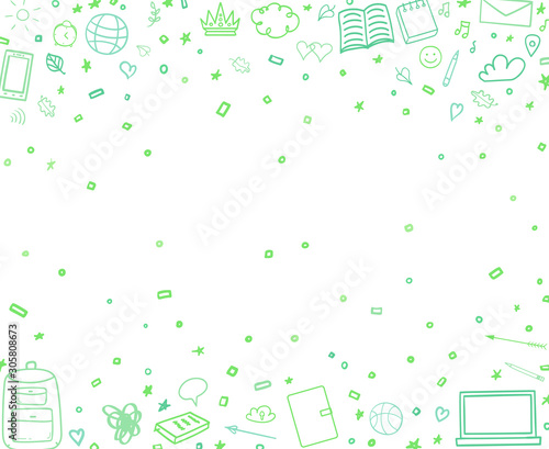 Back to school. Hand drawn school elements on white. Abstract pattern