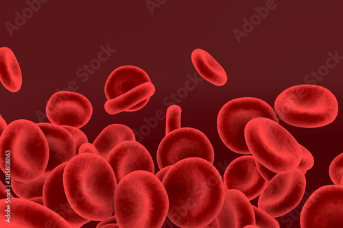 3d rendering of blood cells concept. Red blood cells floating through blood and circulating in the vessels. Medical human health care.