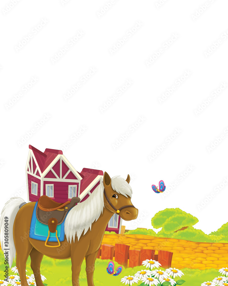 cartoon scene with horse having fun on the farm on white background - illustration for children cartoon scene with horse having fun on the farm on white background - illustration for children