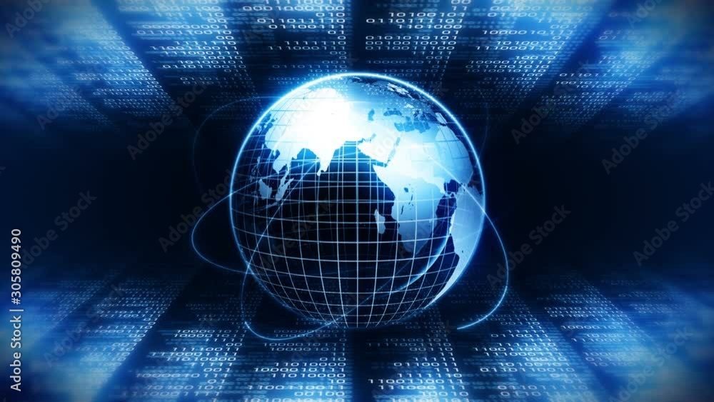 Planet earth with background of binary digits. Binary numbers around global earth. High tech technological loop animation. Number zero and one. Planet earth with background of binary digits. Binary numbers around global earth. High tech technological loop animation. Number zero and one.