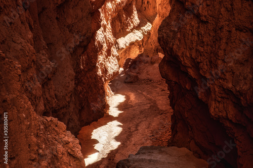 Rocks shaping the light. Light and shadow in the wall street canyon. Bryce Canyon, Utah