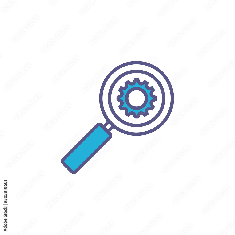 magnifying glass with gear fill style icon magnifying glass with gear fill style icon