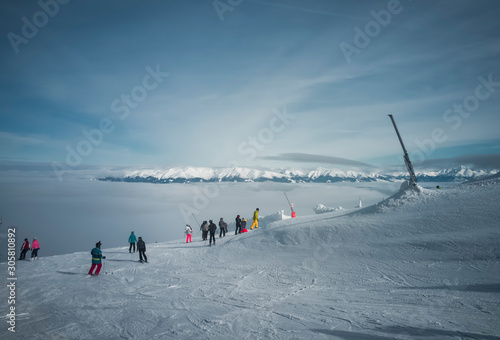 People Skier skiing in ski resort .