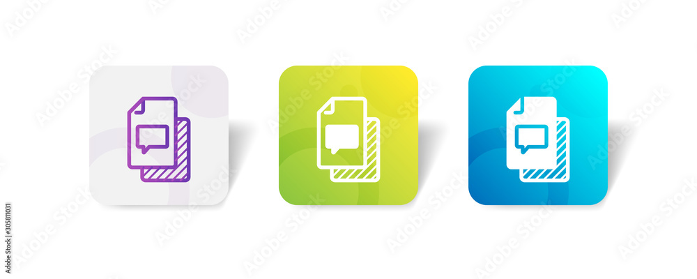 file with bubble message sign outline and solid icon in smooth gradient background button	