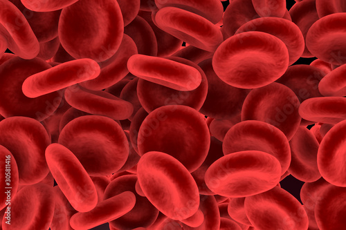 3d rendering of blood cells concept. Stack of red blood cells. Blood cancer and HIV positive concept