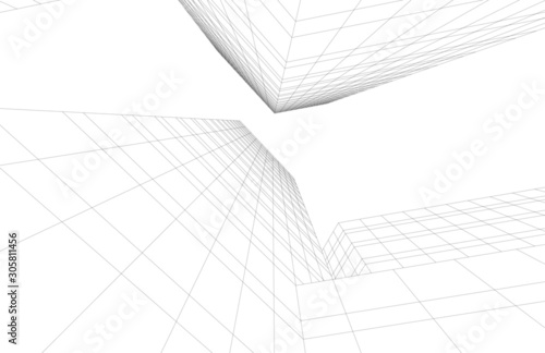 architecture building linear vector 3d illustration 