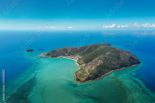 Hayman Island, Aerial View in Queensland, Australia. Private Island Paradise. Whitsundays Scenic Flight. Australian exclusive island with the azure waters, white sand and pristine beach.