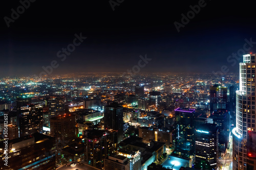 Aerial view of Downtown Los Angeles, CA at night