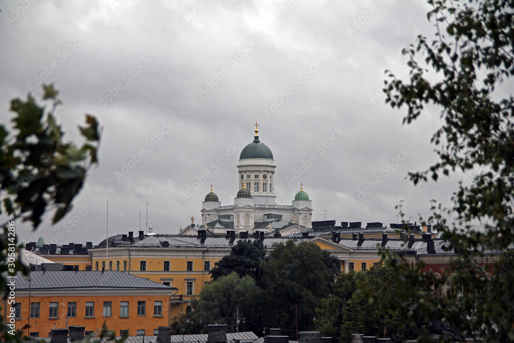 The Helsinki cathedral with the white sky