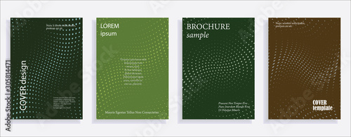 Minimalistic cover design templates. Set of layouts for covers of books, albums, notebooks, reports, magazines. Line halftone gradient effect, flat modern abstract design. Geometric mock-up texture.