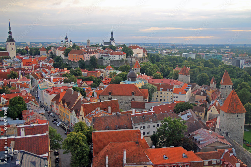 Downtown historical medieval Tallinn skyline with colored houses