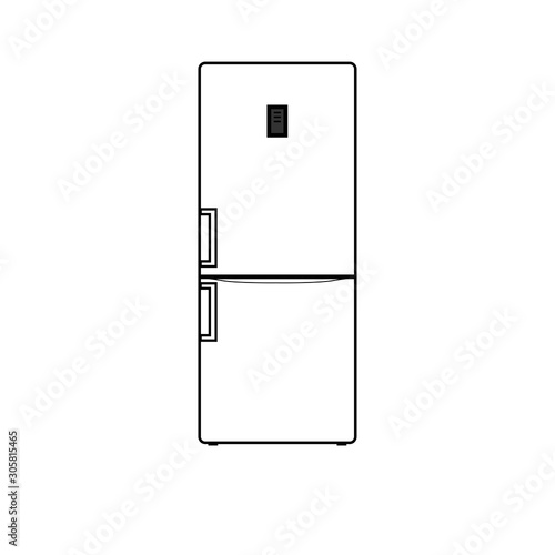 Vector illustration of a modern gray refrigerator. Can be used as logo or icon.