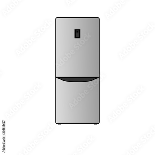Vector illustration of a modern gray refrigerator. Can be used as logo or icon.