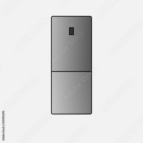 Vector illustration of a modern gray refrigerator. Can be used as logo or icon.