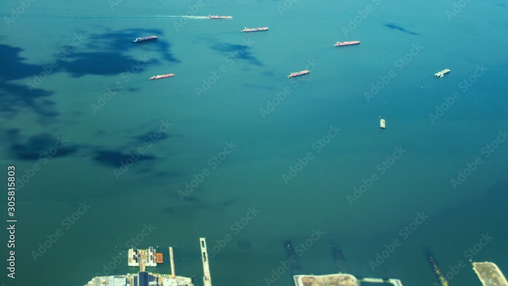 Panoramic view on Jersey river from the aeroplane window, USA. Panoramic view on Jersey river from the aeroplane window, USA.