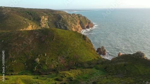 Cape Roca at Sintra Natural Park oceanfront - aerial view - aerial drone footage photo