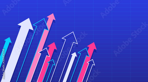 The concept of increase sales with copy space. The blue and pink stock market arrows going up. Vector illustration.