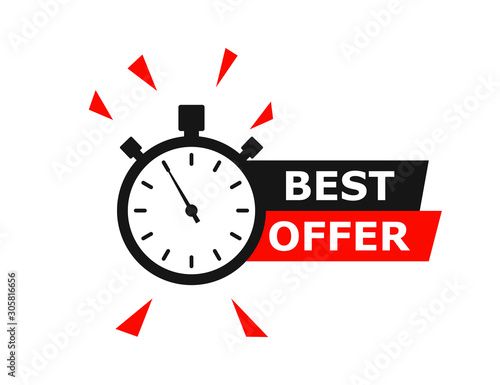 Best Offer banner with timer or countdown. Isolated vector illustration. Sale promotion banner. Web banner. Time concept. Day go sale price offer promo deal timer.