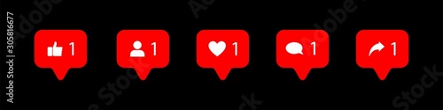 Social network symbol.Love heart icon. Like vector icon. Chat sign, vector. Notification icon. Comment follow isolated vector icon.
