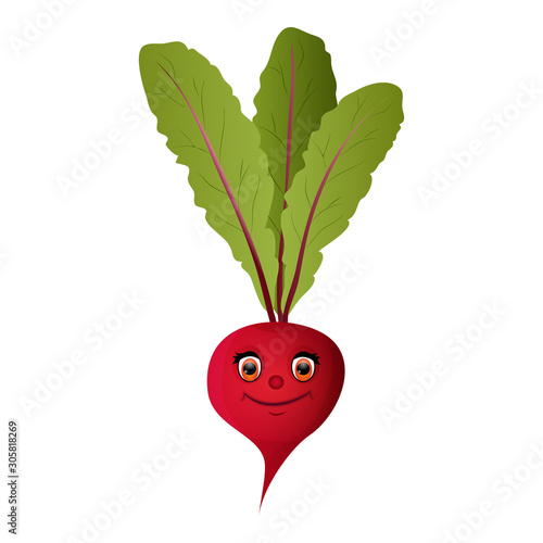 Cute cartoon radish isolated on a white background. Flat style.