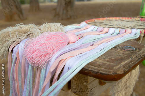 dreamcatcher on wood bench. relax and handmade