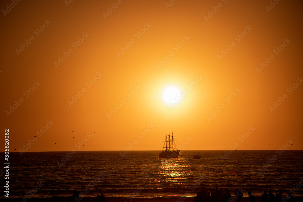 boat at sunset