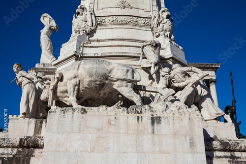 Detail of the monument to the Marquis of Pombal located at an important roundabout in the city of Lisbon in Portugal
