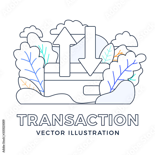 Up and down arrows Credit card vector stock illustration isolated on a white background. The concept of data transfer, transactions of a bank account. Back side of a credit card with two arrows.