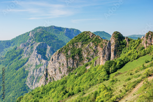 beautiful mountain landscape of romania nature. sunny springtime scenery with cliffs of Cheile Manastirii in alba country