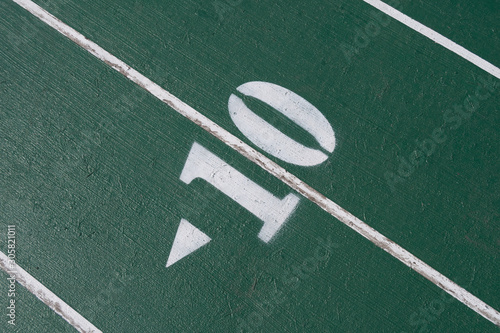 The 10 yard line marker for a US football field 