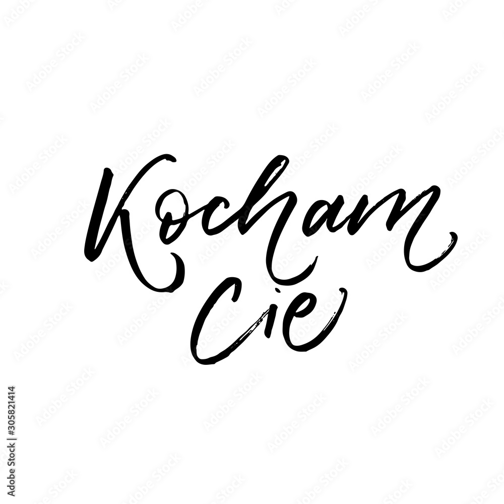 Kocham cie card. Modern vector brush calligraphy. Ink illustration with hand-drawn lettering. 