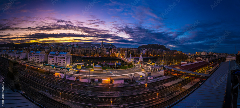 Panoramic view of the city of San Sebastián at dusk. Basque Country