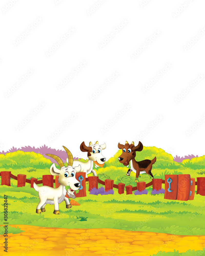 Naklejka premium Cartoon farm scene with animal goat having fun on white background - illustration for children