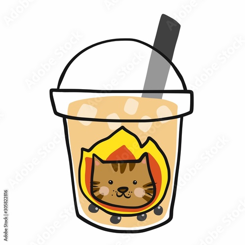Cat bubble milk tea cartoon vector illustration
