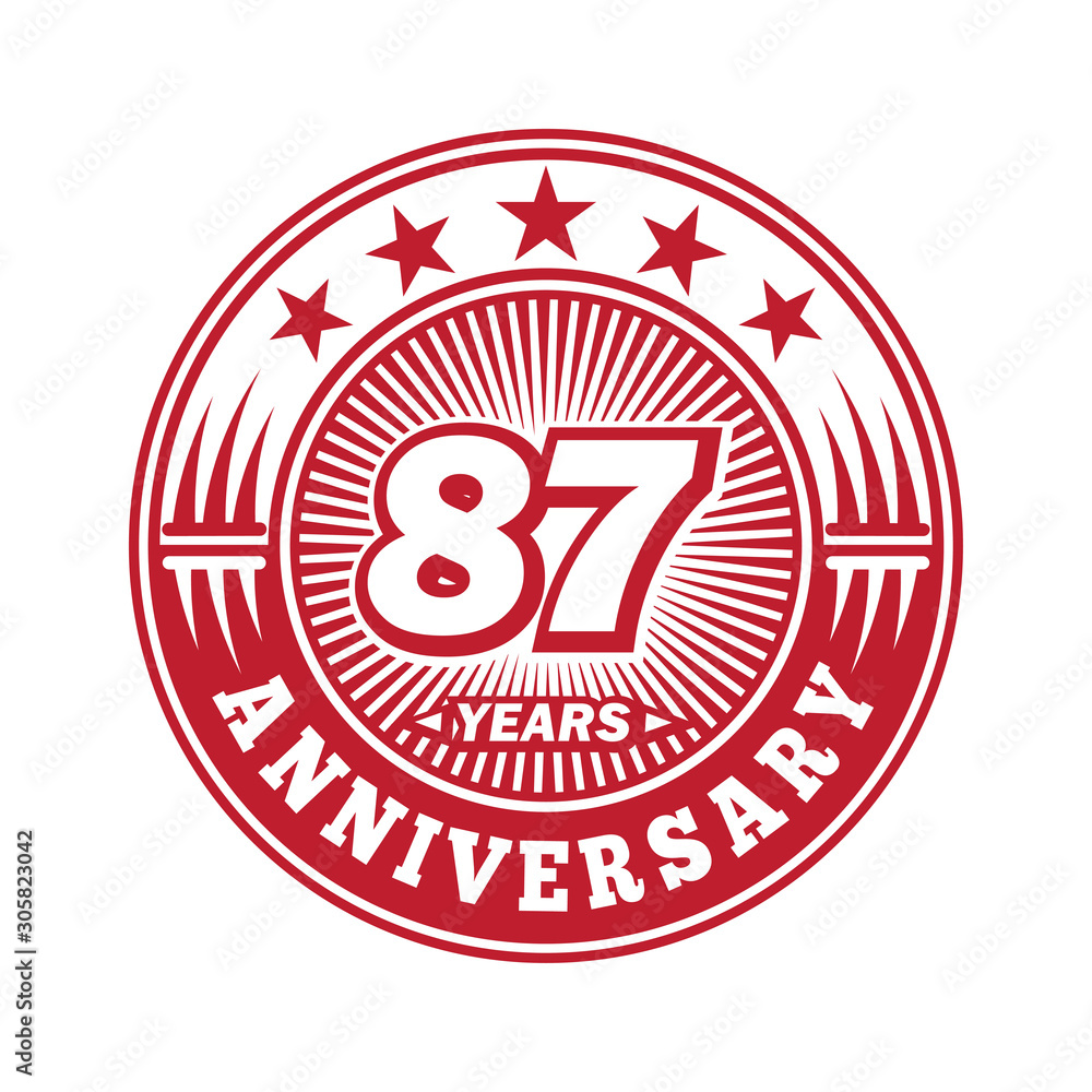 87 years logo. Eighty-seven years anniversary celebration logo design. Vector and illustration.