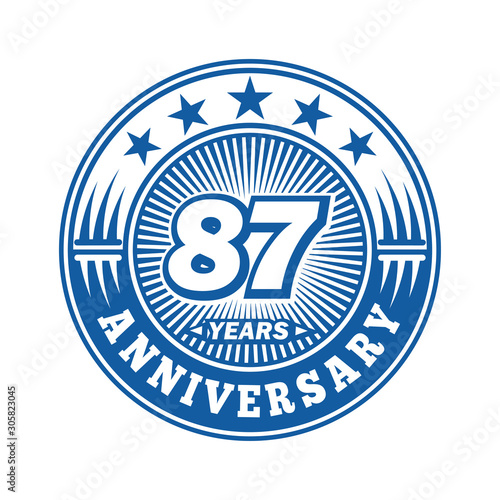 87 years logo. Eighty-seven years anniversary celebration logo design. Vector and illustration.