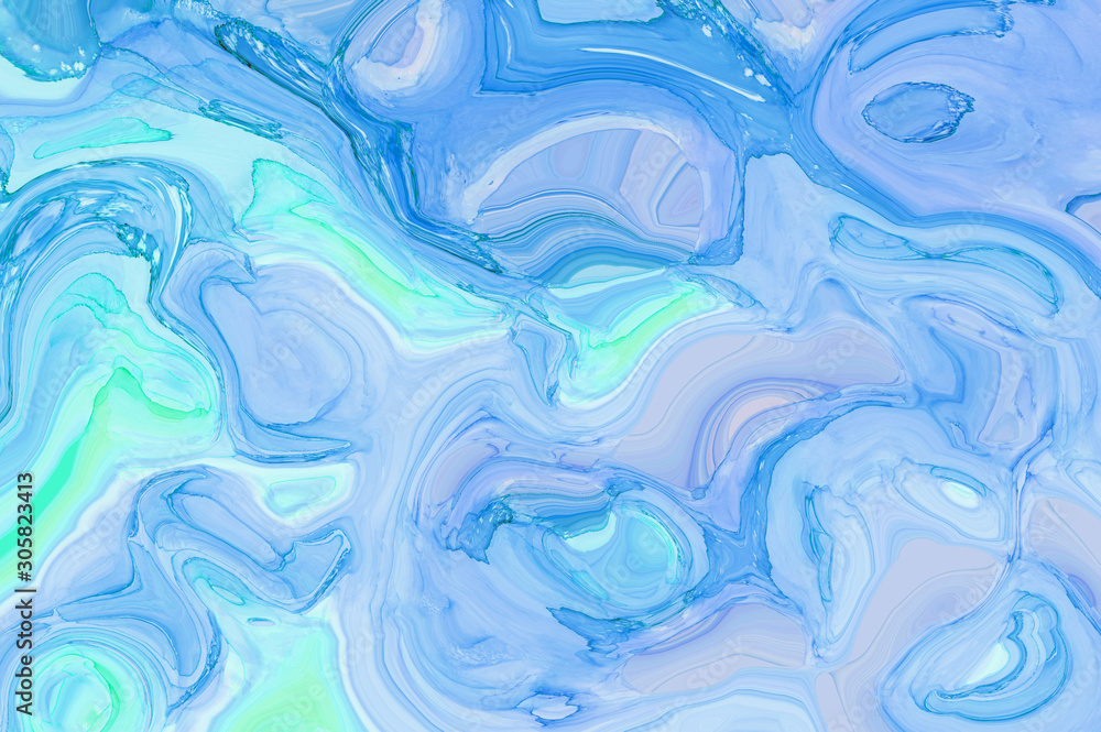 Soft blue abstract liquid paint textured frame with decorative spirals and swirls. Light color background for modern creative trendy design, marble texture style for illustrations Soft blue abstract liquid paint textured frame with decorative spirals and swirls. Light color background for modern creative trendy design, marble texture style for illustrations