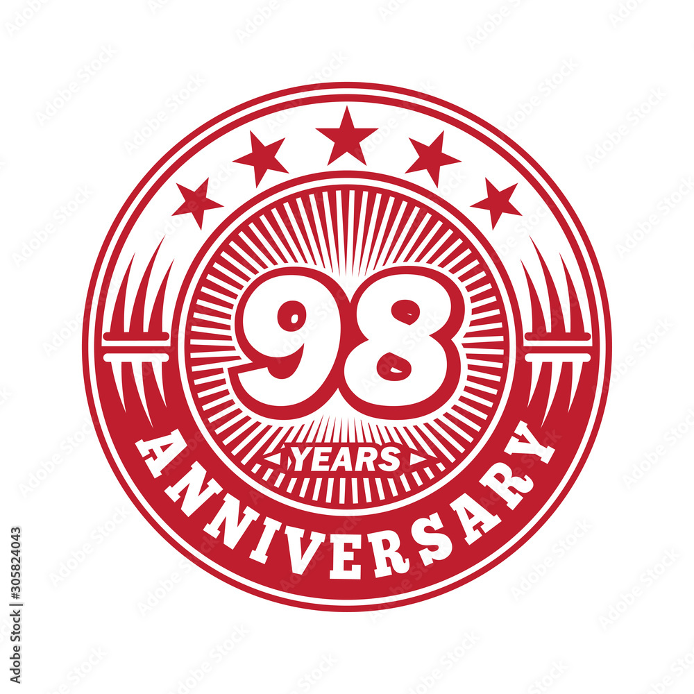 98 years logo. Ninety-eight years anniversary celebration logo design. Vector and illustration.
