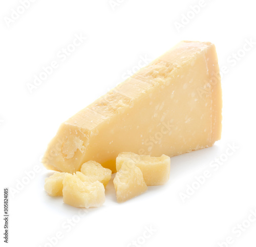 Tasty Parmesan cheese on white background photo
