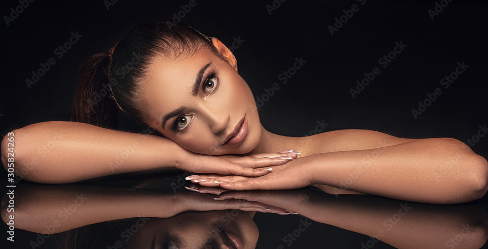 Beautiful face of attractive elegant model. Beautiful face of attractive elegant model.