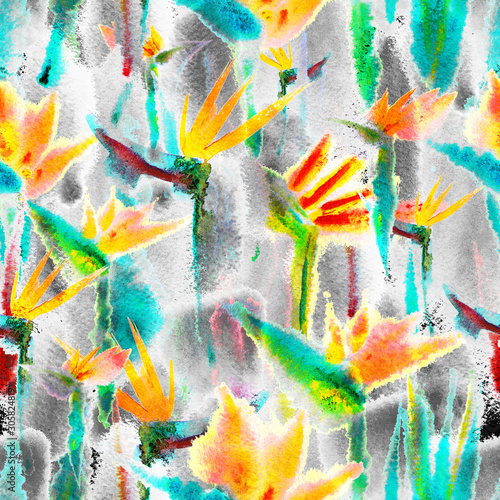 tropical jungle seamless pattern print watercolor tie dye endless repeat flower pastel delicate