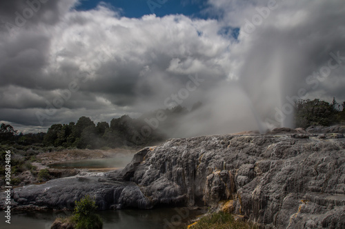 Geyser en action, à Rotorua, nouvelle zélande