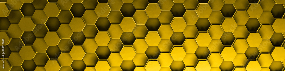 3d rendering of yellow geometric hexagonal abstract background. Pattern for texture of wallpapers. 3d background light honeycomb of different height. 3d rendering of yellow geometric hexagonal abstract background. Pattern for texture of wallpapers. 3d background light honeycomb of different height.