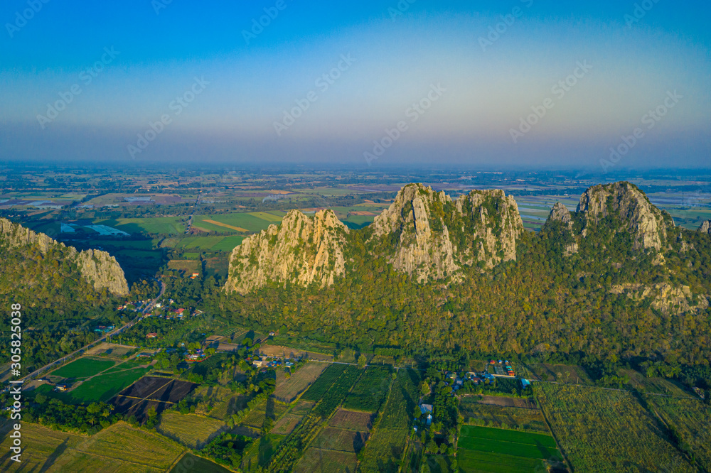 Obraz premium Aerial landscape in Nakhon Sawan, Thailand. Khao Nor, Khao Kaew landmarks, famous tourist attractions of Nakhon Sawan Province Thailand