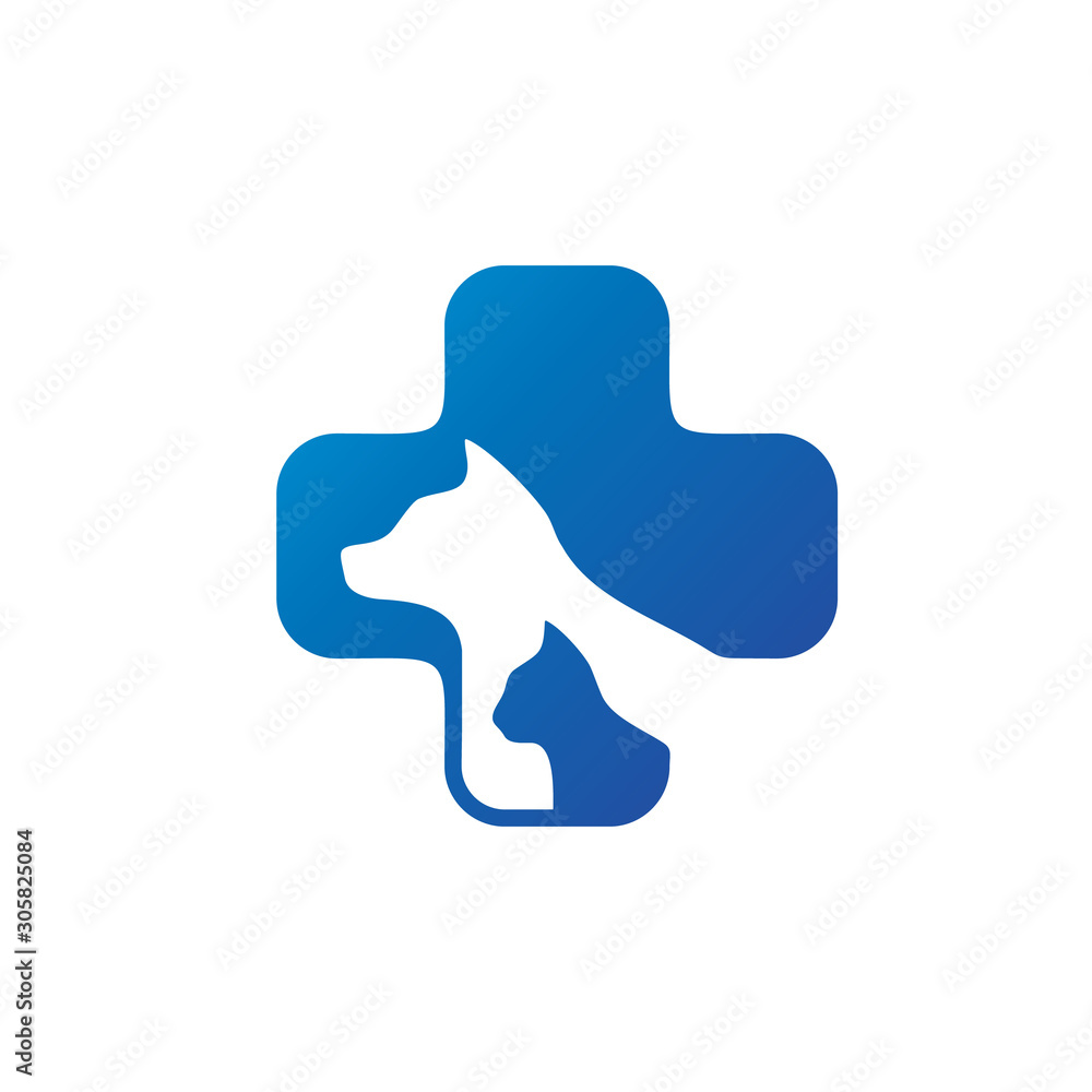Creative Illustration Cross And Animal For Veterinary Hospital Logo Design